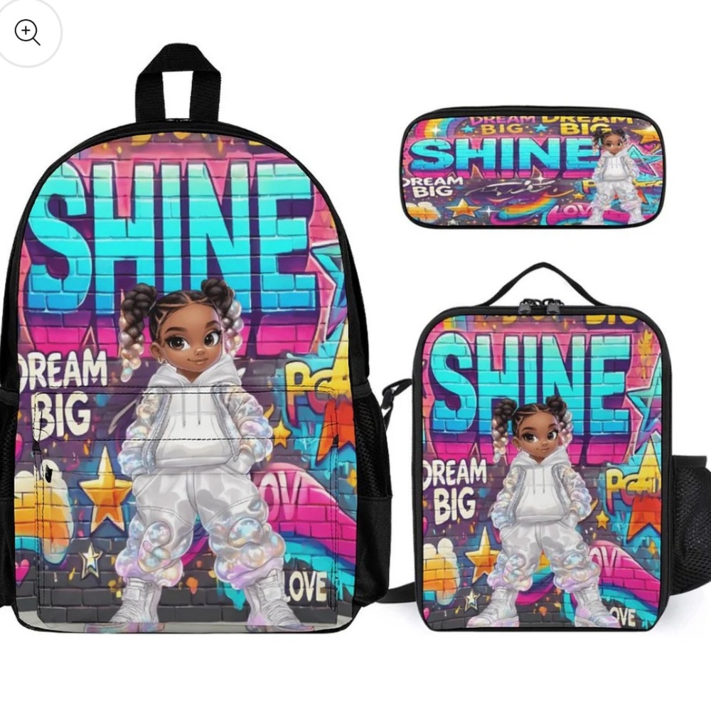 Colorful Shine Backpack Set with Lunch Bag and Pencil Case